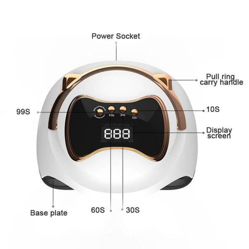 UVLED лампа для манікюру BQ-V19, 120 Вт, професійна полімеризація гелів і покриттів, біла