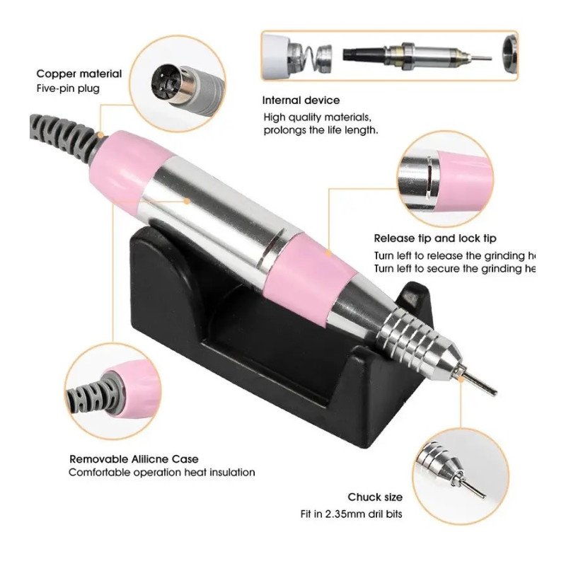 Професійний фрезер 601, 65 Вт / 45 000 об/хв — білий апарат для манікюру та педикюру