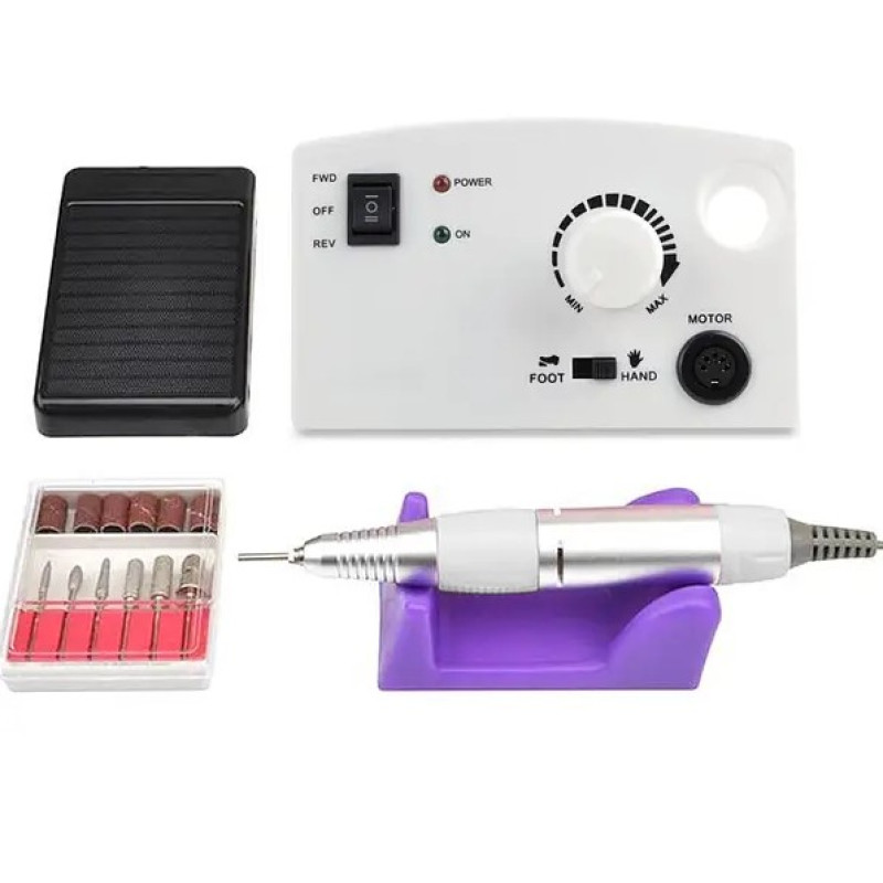 Фрезер DM-211 для манікюру та педикюру | Білий апарат 65 Вт, 45 000 об/хв з педаллю та додатковими насадками