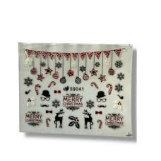 3D наклейки для нігтів №041 «Merry Christmas» (олені, іграшки)
