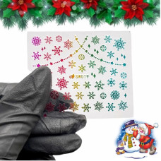 3D наклейки для нігтів №019 — райдужні сніжинки та зіркові гірлянди