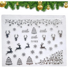 3D наклейки для нігтів №103 "Winter Deer" — олені, зірки та сніжинки