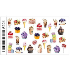 Слайдери для нігтів №5224 «Торти та макаруни» — водні наклейки для дизайну