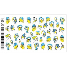 Слайдери для нігтів №5164 «Жіночі обличчя» — патріотичний Line Art дизайн