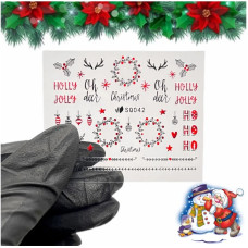3D наклейки для нігтів №042 — різдвяні вінки, олені та написи