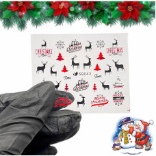 3D наклейки для нігтів №043 — олені, ялинки та святкові написи