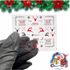 3D наклейки для нігтів №044 — червоні та чорні олені, написи