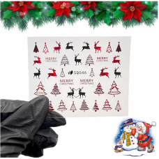 3D наклейки для нігтів №046 — червоні та чорні олені, ялинки