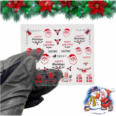 3D наклейки для нігтів №047 — Дід Мороз, подарунки та написи