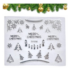 3D наклейки для нігтів №114 "Merry Christmas" — сніжинки та ялинки