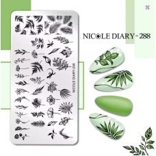 Пластина для стемпінгу NICOLE DIARY-288 (ботаніка, листя пальми, папороть, гілочки, квіти)