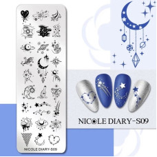 Пластина для стемпінгу NICOLE DIARY-S09 (космос, зірки, планети, сузір'я, місяць, магія)