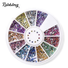 Набір стразів для нігтів «Веселка» 12 кольорів — 600 шт. у каруселі (1,5 мм)