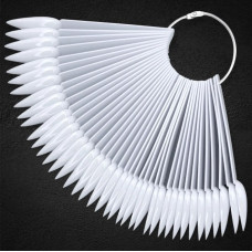 Палітра для нігтів «Стилет - Мигдаль» біла — віяло на кільці (40 тіпс)