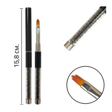 Пензель-Трансформер для Гелю та Дизайну (Чорний), плоский, з перлинами, 15.8 см