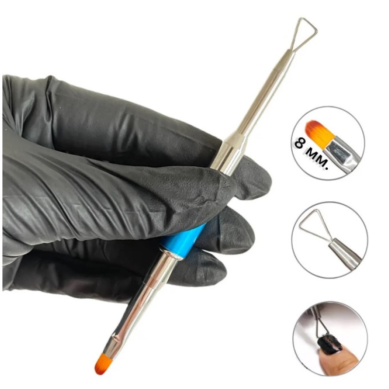 Двосторонній Інструмент: Пензель Овальний (8 мм) + Петелька/Шпатель для Полігелю (Акригелю)