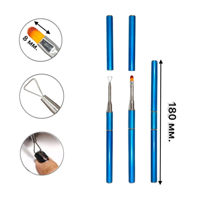 Двосторонній Інструмент: Пензель Овальний (8 мм) + Петелька/Шпатель для Полігелю (Акригелю)