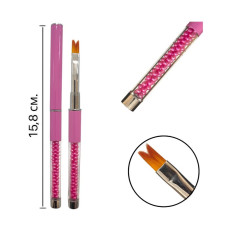 Пензель-Трансформер для Дизайну та Гелю (Малиновий), з перлинами, 15.8 см