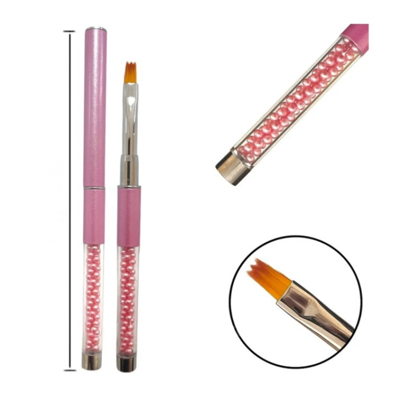 Пензель-Трансформер для Гелю та Дизайну (Рожевий), з перлинами, плоский