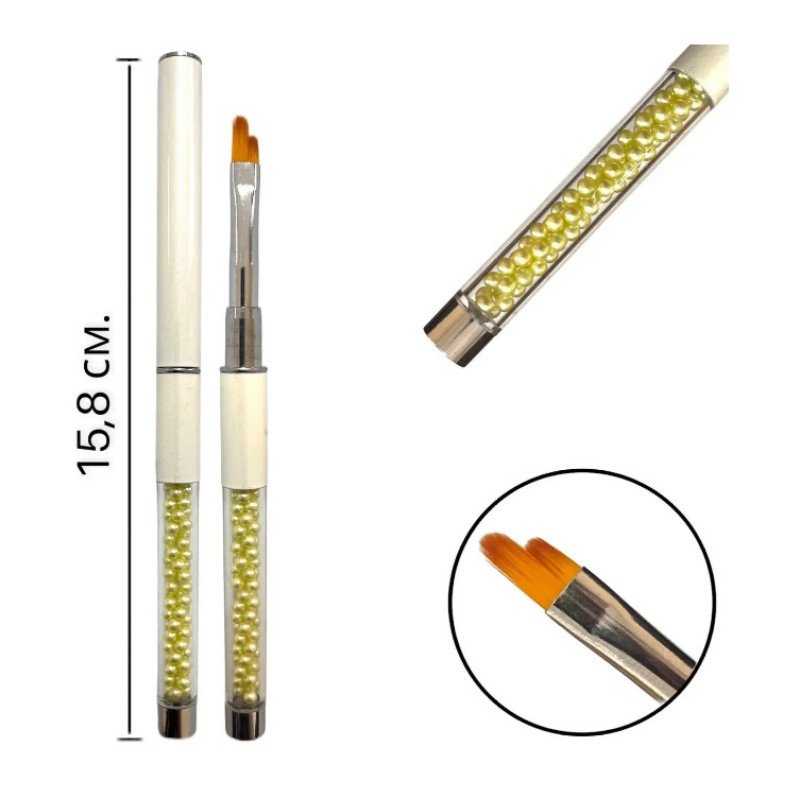 Пензель-Трансформер для Дизайну та Гелю (Жовтий), з перлинами, 15.8 см