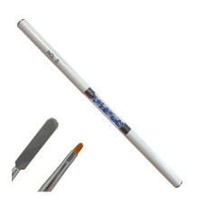 Двосторонній овальний пензель №2 з ковпачком + шпатель - для нарощування гелем (полігелем), 1 шт.