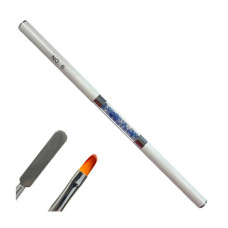 Двосторонній овальний пензель №6 з ковпачком + шпатель - для нарощування гелем (полігелем), 1 шт.