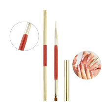 Двосторонній пензлик №10 (квадратний для гелю 8мм. + тонкий для розпису 11мм.) для манікюру з ковпачком №10 