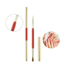 Двосторонній пензлик №14 (квадратний для гелю 7мм. + тонкий для розпису 6мм.) для манікюру з ковпачком №14