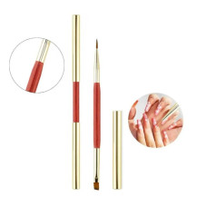 Двостороній пензлик (скошений для гелю 8мм. + для розпису 12мм.) для манікюру з ковпачком №18