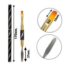 Подвійний овальний пензлик-шпатель №10, 10мм для нарощування полигелем (акригелем) чорна 