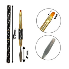 Подвійний овальний пензлик-шпатель №2, 6 мм для нарощування полигелем (акригелем) чорна 