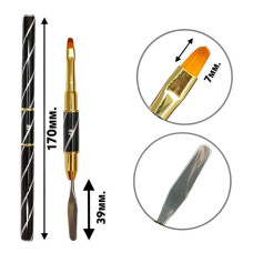 Подвійний овальний пензлик-шпатель №4, 7 мм для нарощування полигелем (акригелем) чорна 