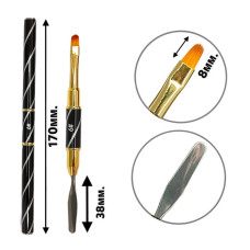 Подвійний овальний пензлик-шпатель №6, 8мм для нарощування полигелем (акригелем) чорна