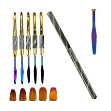 Двосторонній овальний пензель для роботи з полігелем та акрилом + шпатель "Хамелеон" (З ковпачком) 6 мм. - №2 Сірий