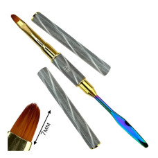 Двосторонній овальний пензель для роботи з полігелем та акрилом + шпатель "Хамелеон" (З ковпачком) 7 мм. - №4 Сірий