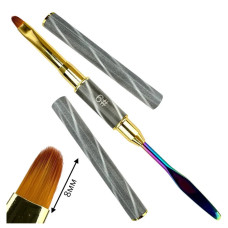 Двосторонній овальний пензель для роботи з полігелем та акрилом + шпатель "Хамелеон" (З ковпачком) 8 мм. - №6 Сірий
