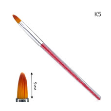 Пензель манікюрний K5 Овальний (9 мм) зі стразами - Для гелю, полігелю та вирівнювання