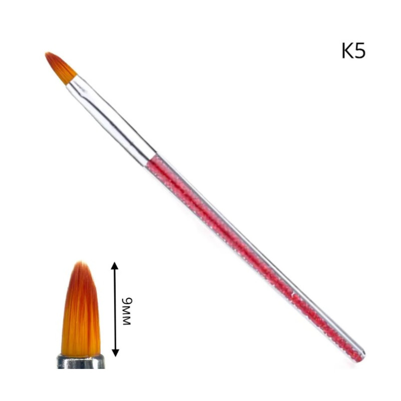 Пензель манікюрний K5 Овальний (9 мм) зі стразами - Для гелю, полігелю та вирівнювання