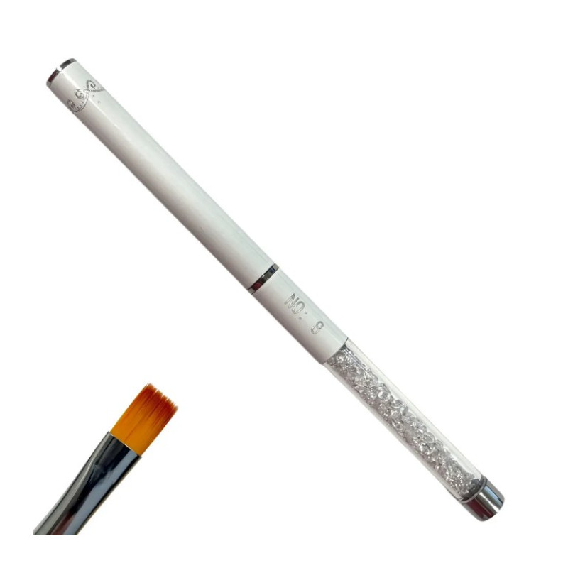 Плоский Пензлик Квадрат No 8 для Гелю - Швидкісне нарощування, з камінням