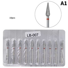 Набір алмазних фрез «Полум’я гостре» LB-007 (10 шт.) — червона насічка