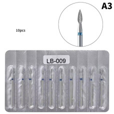 Набір алмазних фрез «Полум’я коротке» LB-009 (10 шт.) — синя насічка