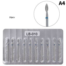 Набір алмазних фрез «Полум’я середнє» LB-010 (10 шт.) — синя насічка
