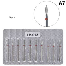 Набір алмазних фрез «Полум’я тонке» LB-013 (10 шт.) — червона насічка