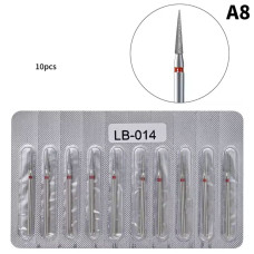 Набір алмазних фрез «Голка тонка довга» LB-014 (10 шт.) — червона насічка