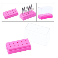 Підставка - контейнер для фрезерних насадок, на 10 клітинок з кришкою Рожевий