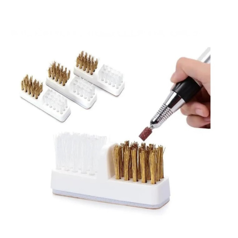 Щітка для чищення фрез, подвійна (латунь, пластик), на липкій основі.