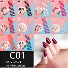 Набір накладних нігтів C01 Coffin Shape — 10 комплектів (мікс кольорів)