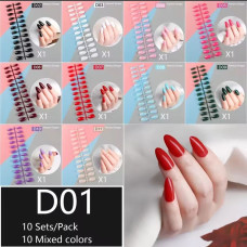 Набір накладних нігтів D01 Almond Shape — 10 комплектів (мікс кольорів)
