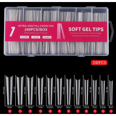 Гелеві тіпси для нігтів екстра довгі №1 (прозорі), 240 шт/уп