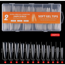 Гелеві тіпси для нігтів екстра довгі №2 (прозорі), 240 шт/уп